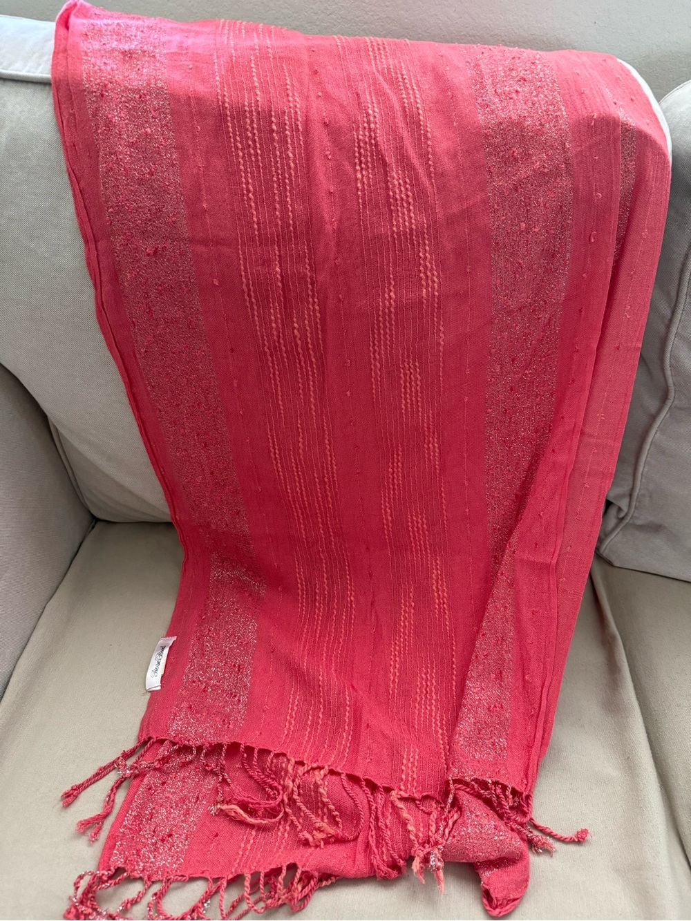 Women's Coral Red Textured Scarf Wrap
